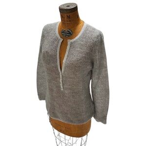 Silver Sheer Knitted Mohair Henley Sweater Fisherman Lagenlook Beachy Resort SzM